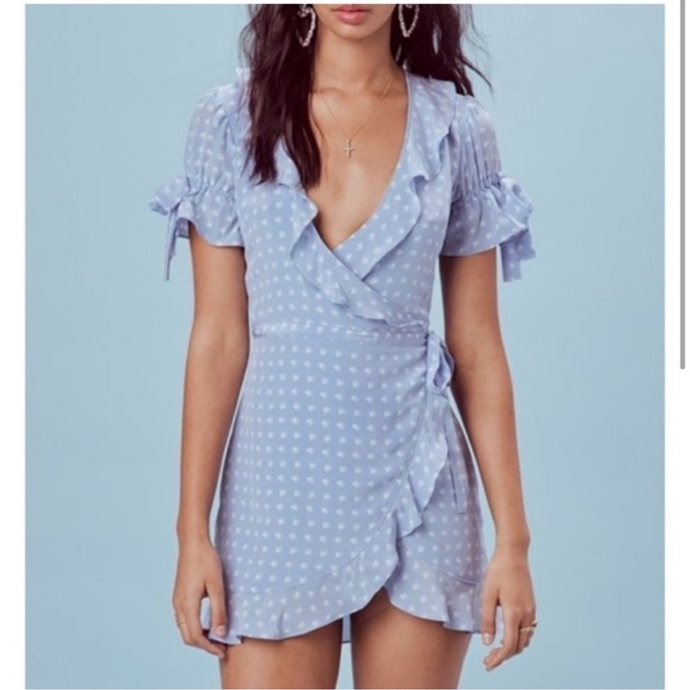 For Love & Lemons Sweetheart Wrap Mini Dress in Periwinkle